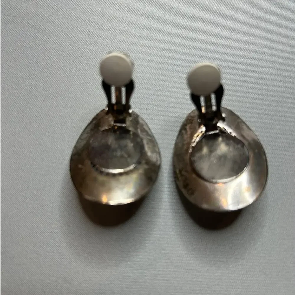Cowboy Hat silver tone rhinestone adorned clip on earrings